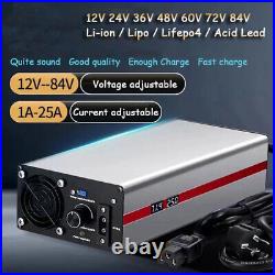 12V-84V 1A-25A Li-ion/LiFePo4 Lithium Battery Charger Voltage Current Adjustable