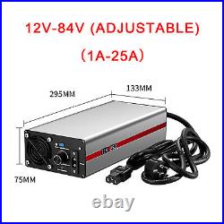 12V-84V 1A-25A Li-ion LiFePo4 Lithium Battery Charger Voltage Current Adjustable