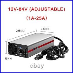 12V-84V Li-ion LiFePo4 Lithium Battery Charger Fast Charge Adjustable 1A-25A 50H