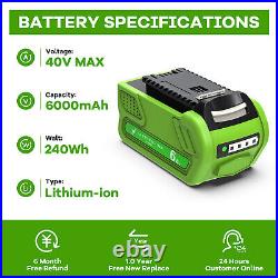 1-2X 6.0Ah 40V Li-ion Battery For Greenworks G-MAX 29472 29462 25322 25223 21242