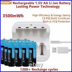 3500mwh AA Rechargeable Lithium Batteries 1.5 Volt Li-ion Batteries Charger Lot
