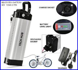 36V 10Ah Silver Fish Lithium Li-ion Battery for 360W Electric Bicycles E-Bike