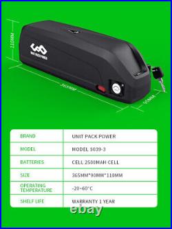 48V 52V 20AH E-Bike Battery Rechargable Down Tube Lithium Pack 1500W Motor USB