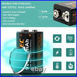 4× 800mAh 9V Block Li-Ion Rechargeable Battery Lithium-Ion PP3 6F22 9volt 6LR61