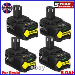 4x18V 6Ah Lithium Ion Battery For Ryobi P108 ONE+ Plus P104 RB18L50 RB18L40 P102