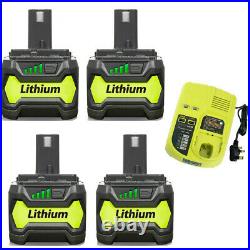 6.0Ah Battery / Charger for Ryobi ONE+ Li-ion 18V P108 Lithium P107 P104 RB18L50