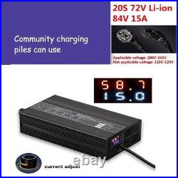 72V 60V 48V 13-24S Li-ion/LiFePo4 Lithium Battery Charger Current Adjustable 15A