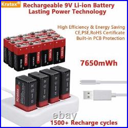 9v Rechargeable Lithium Li-Ion Battery 7650mWh 9 volt Smoke Alarm 1500 Cycles