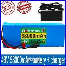 E-bike Battery 48v 58000mah 1000w 13s3p Lithium Li-ion Bms + Charger New 2020
