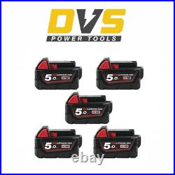 Genuine Milwaukee 5 x M18B5 Red Lithium-Ion 18V 5Ah Battery Pack of Five