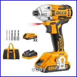 INGCO 20V Brushless Lithium-Ion Impact Driver with Battery and Charger, 1/4 Inch