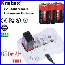 Kratax 9V Rechargeable Lithium Batteries 850mAh for Smoke Alarm Detector Guitar