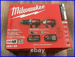 Milwaukee M18 Cordless LITHIUM-ION 2-Tool Combo 2691-22 withBatteries/Charger/Bag