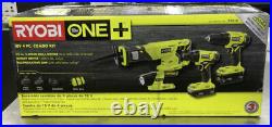 New RYOBI P1818 18V One+ Lithium-Ion 4-Tool Drill Saw Kit, 2 Batteries & Charger