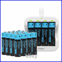 Pallus 1.5V AA AAA Rechargeable Lithium-Ion Batteries with Battery Charger LOT