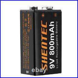 Shentec 4Pack 9V Block 800mAh 6F22 Lithium Li-ion 9 Volt Rechargeable Batteries