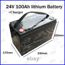 Waterproof 24V 100AH Lithium ion Rechargeable Battery 100A BMS 29.4V 10A Charger